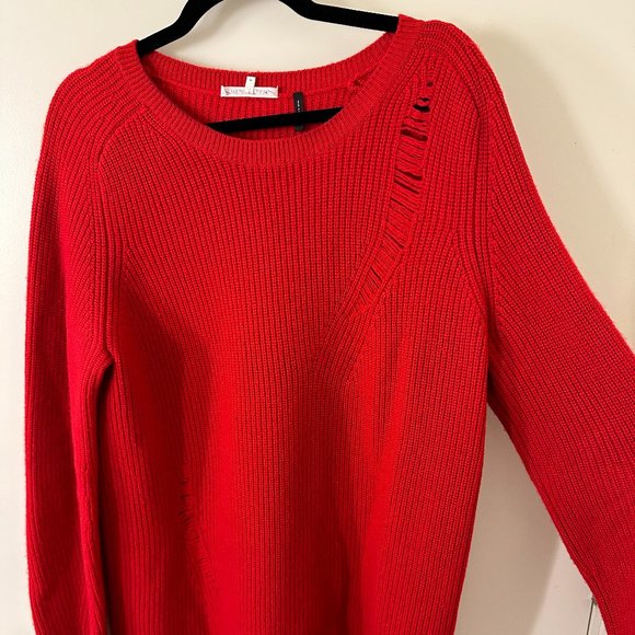 Helmut Lang Red Oversized Distressed Wool Cashmere Blend Sweater - Picture 1 of 10
